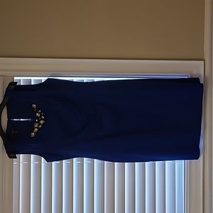 Nine West Sleeveless Dress, Round Neck, Rhinestone Front, Midnight Blue, Size 14